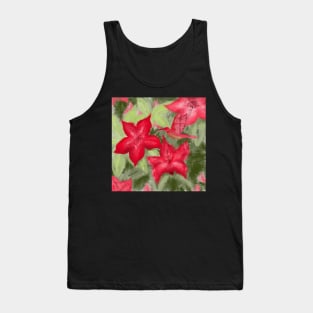 Red flowers and hummingbird print Tank Top